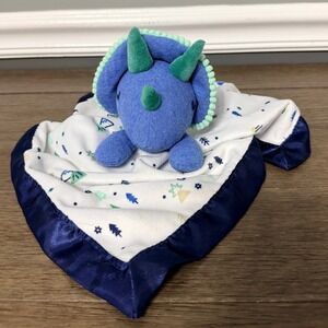 Cloud Island Baby Blue Triceratops Dinosaur Security Blanket Plush Satin Trim
